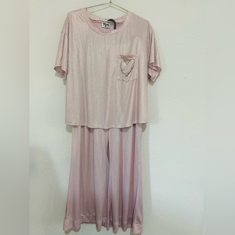 Show Me Your MuMu  Pajama Loungewear Baby Pink Metallic Athleisure Two Piece